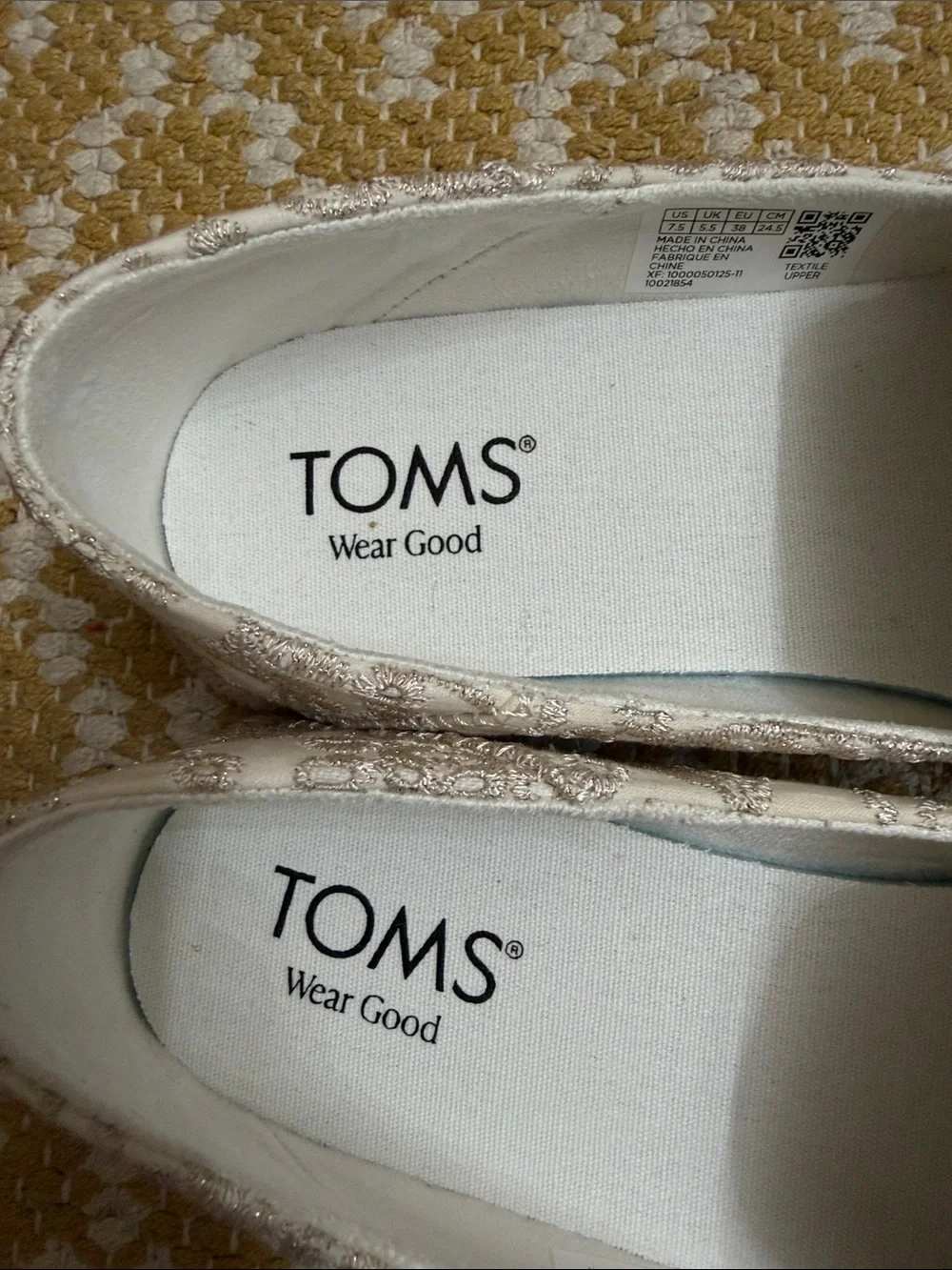 TOMS Cream Embroidered Slip-On Shoes